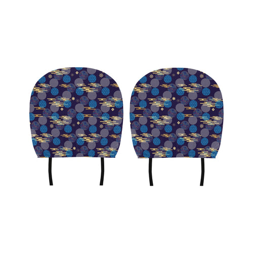 Blue japanese pattern cloud wave flower Car Headrest Cover