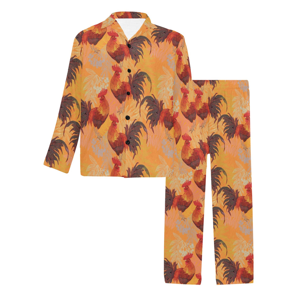 red rooster chicken cock pattern Men's Long Pajama Set