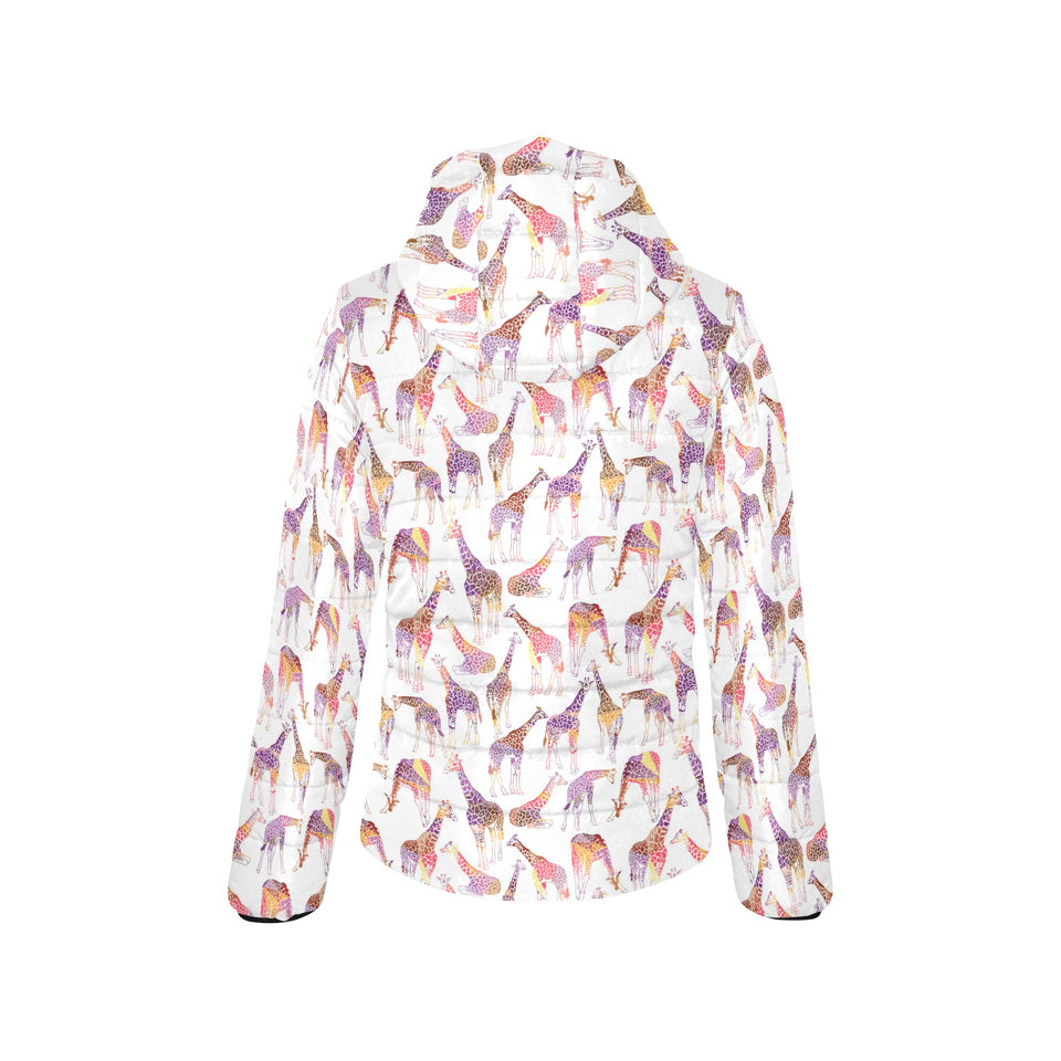 Giraffe Pattern Print Design 02 Women's Padded Hooded Jacket