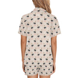 Ostrich Pattern Print Design 05 Women's V-Neck Short Pajama Set