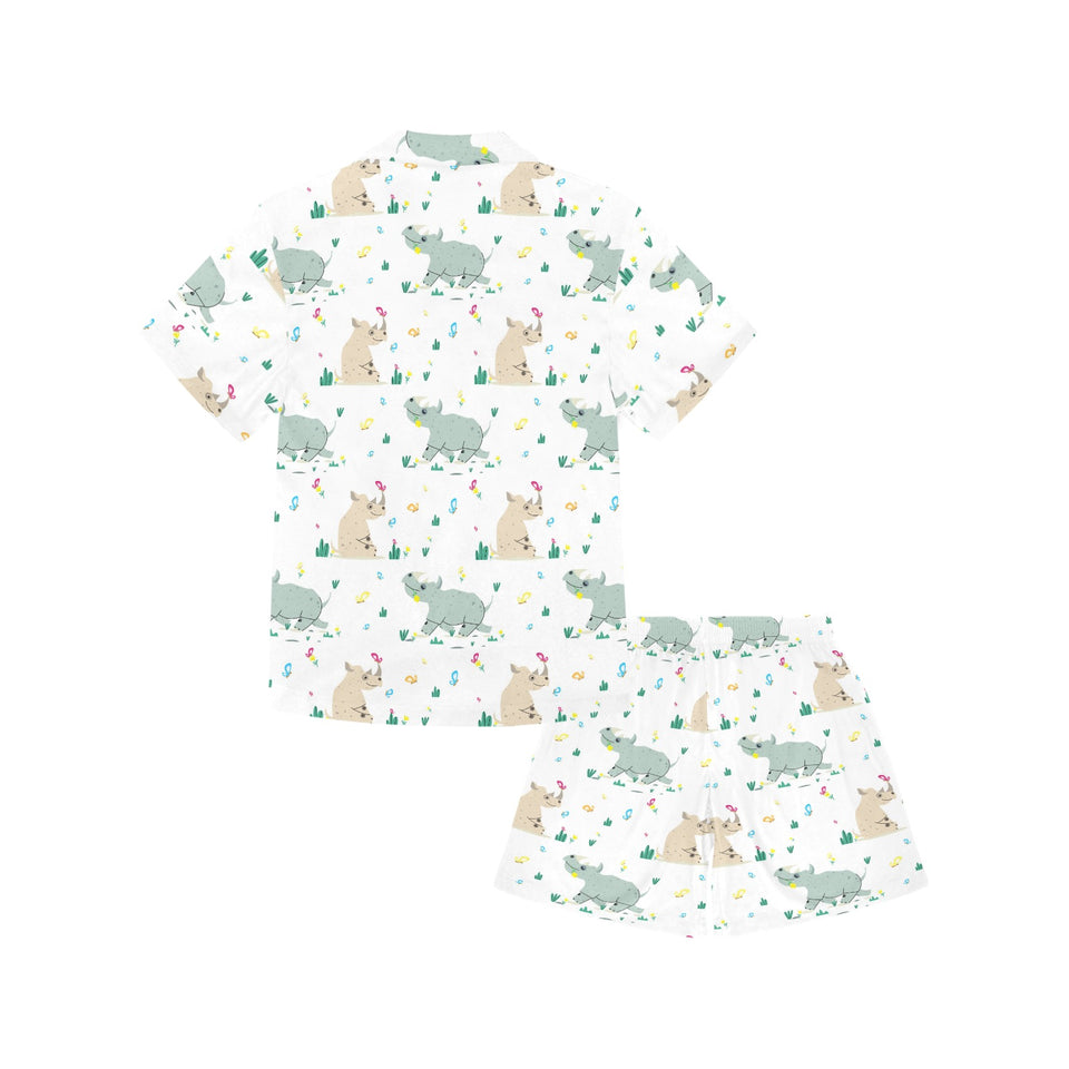 Cute Rhino pattern Kids' Boys' Girls' V-Neck Short Pajama Set