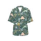 dinosaurs tropical leaves flower pattern Women's All Over Print Hawaiian Shirt