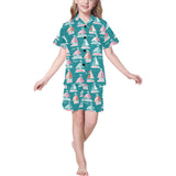 Cute sailboat pattern Kids' Boys' Girls' V-Neck Short Pajama Set