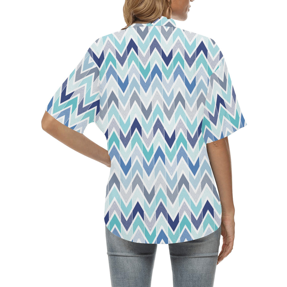 zigzag  chevron blue pattern Women's All Over Print Hawaiian Shirt