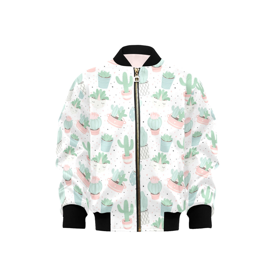 Pastel color cactus pattern Kids' Boys' Girls' Bomber Jacket