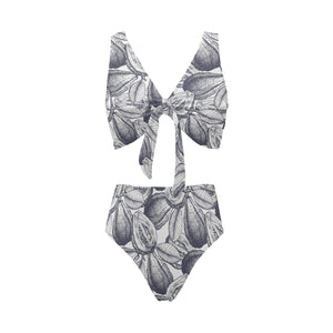 Guava tropical hand drawn pattern Chest Bowknot High Waisted Bikini Swimsuit