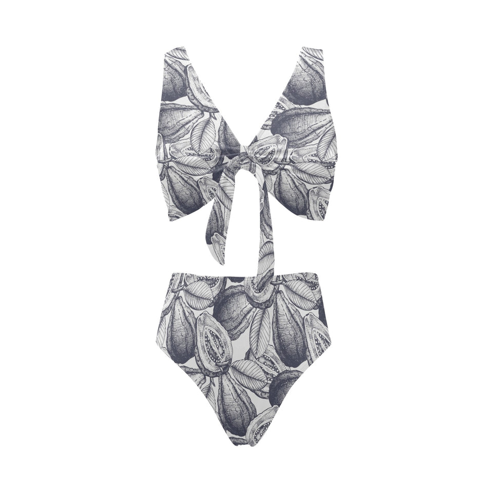 Guava tropical hand drawn pattern Chest Bowknot High Waisted Bikini Swimsuit