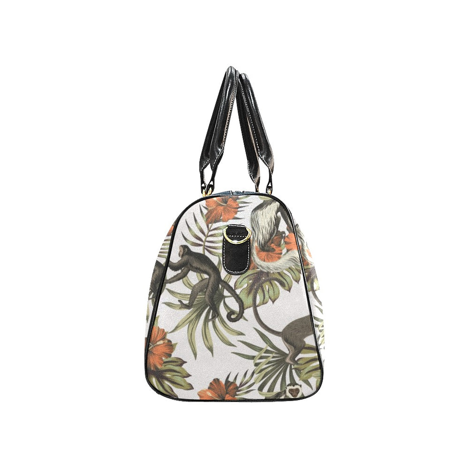 Monkey red hibiscus flower palm leaves floral patt Travel Bag