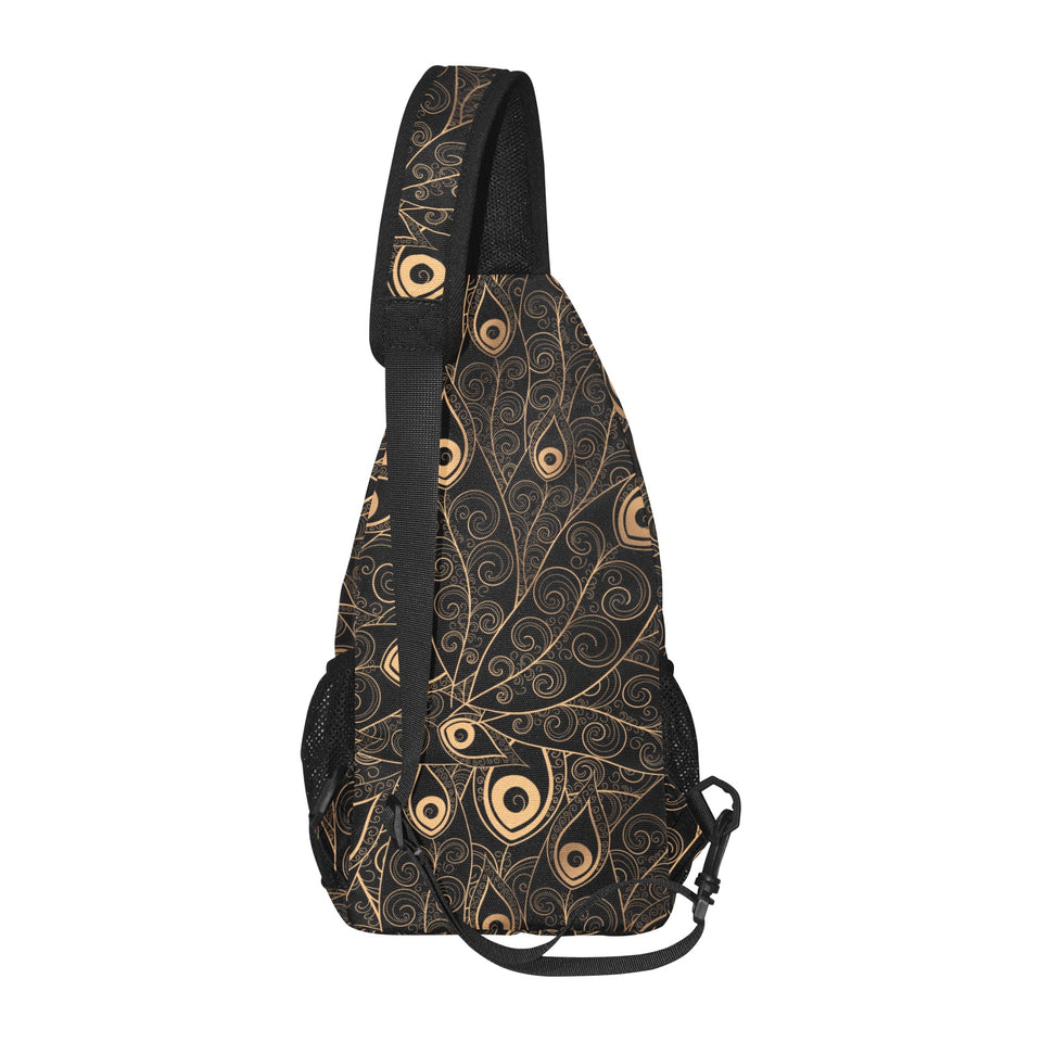 Gold peacock feather pattern All Over Print Chest Bag