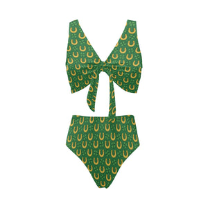 Horseshoes Pattern Print Design 05 Chest Bowknot High Waisted Bikini Swimsuit