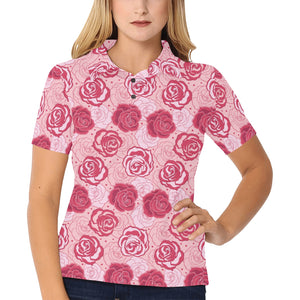 Rose Pattern Print Design 02 Women's All Over Print Polo Shirt