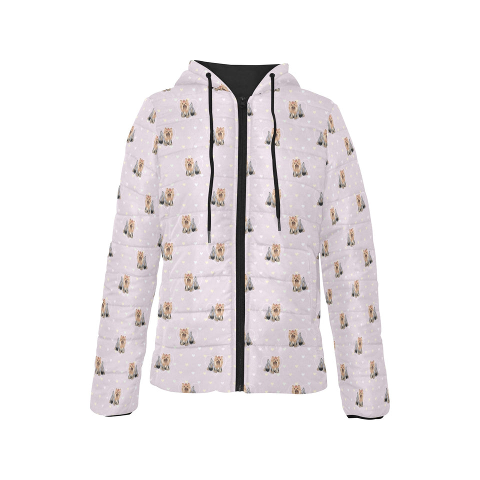 Yorkshire Terrier Pattern Print Design 02 Women's Padded Hooded Jacket