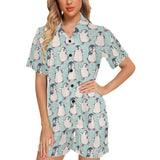 Cute Penguin pattern Women's V-Neck Short Pajama Set