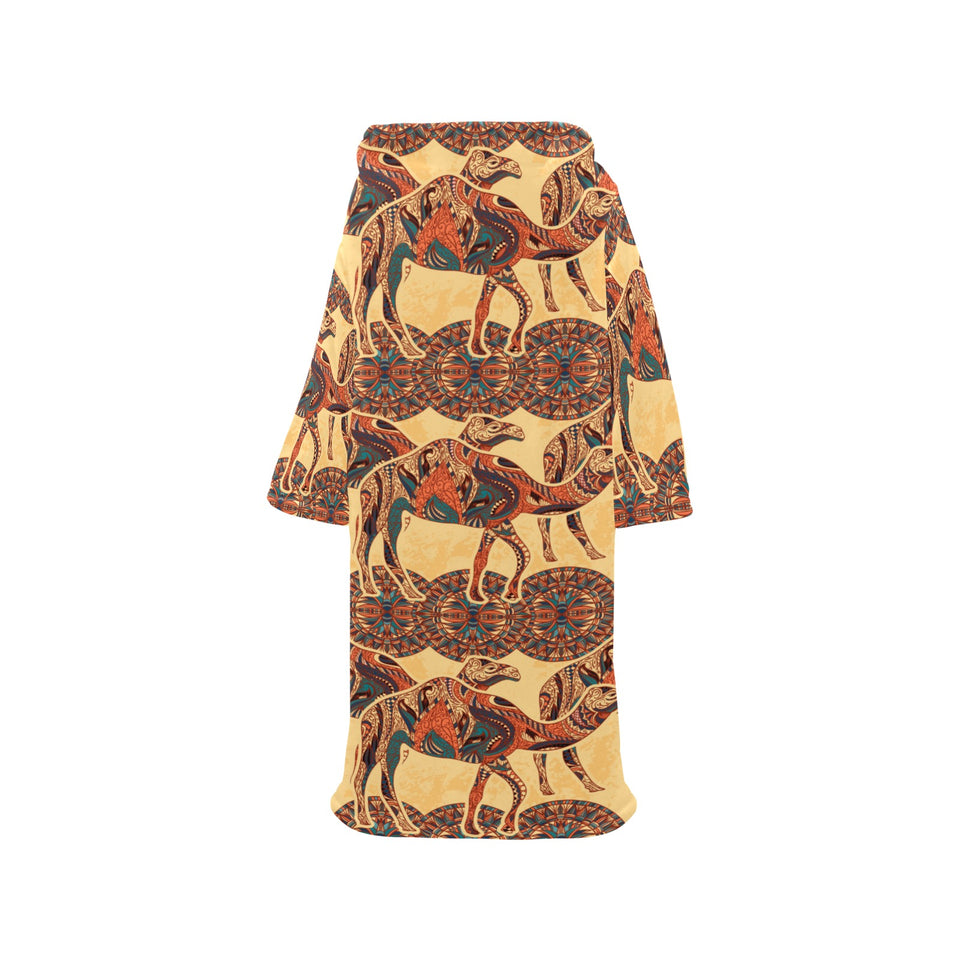 Camel polynesian tribal design pattern Blanket Robe with Sleeves
