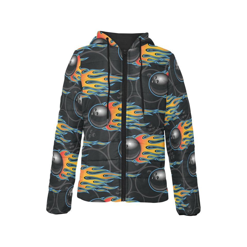 Bowling balls flame pattern Women's Padded Hooded Jacket