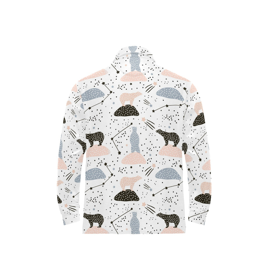Polar bears star poka dot pattern Men's Long Sleeve Polo Shirt
