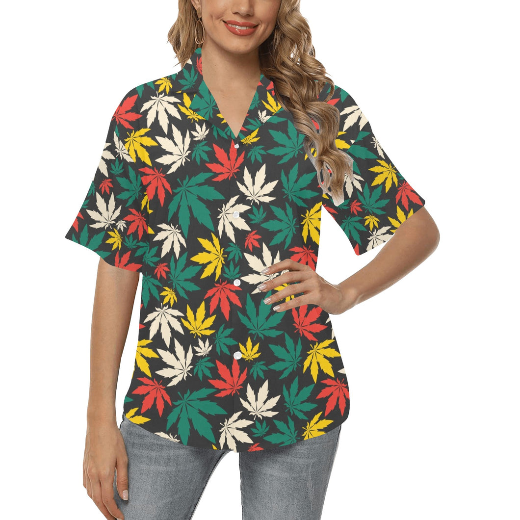 Canabis Marijuana Weed Pattern Print Design 02 Women's All Over Print Hawaiian Shirt