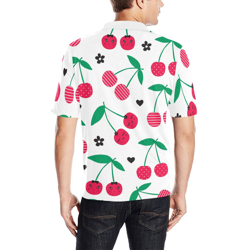 cherry pattern white background Men's All Over Print Polo Shirt