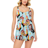 Rooster chicken cock snowfalke Chest Sexy Pleated Two Piece Swim Dress