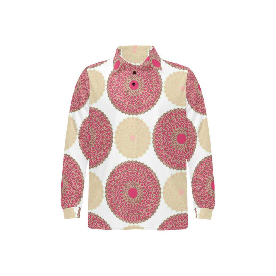 Circle indian pattern Men's Long Sleeve Polo Shirt