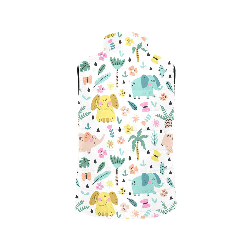 Cute elephants palm tree flower butterfly pattern Women's Padded Vest