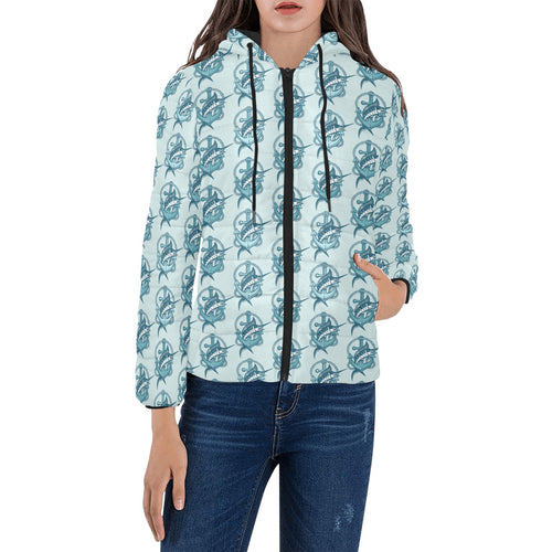 Swordfish Pattern Print Design 05 Women's Padded Hooded Jacket