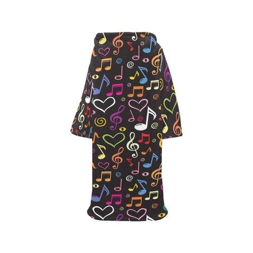 Music Notes Pattern Print Design 02 Blanket Robe with Sleeves