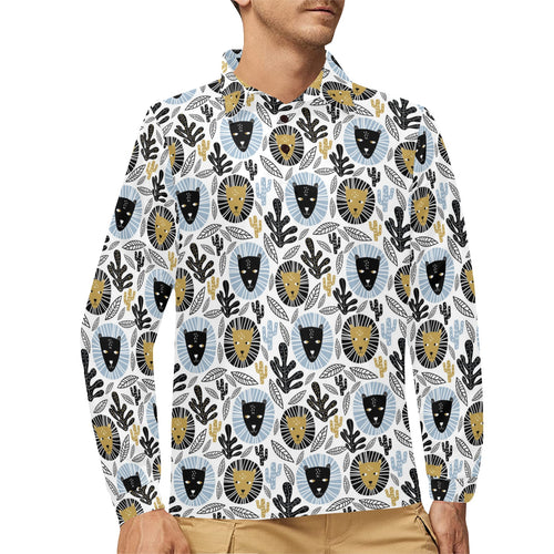 Lion Pattern Print Design 05 Men's Long Sleeve Polo Shirt