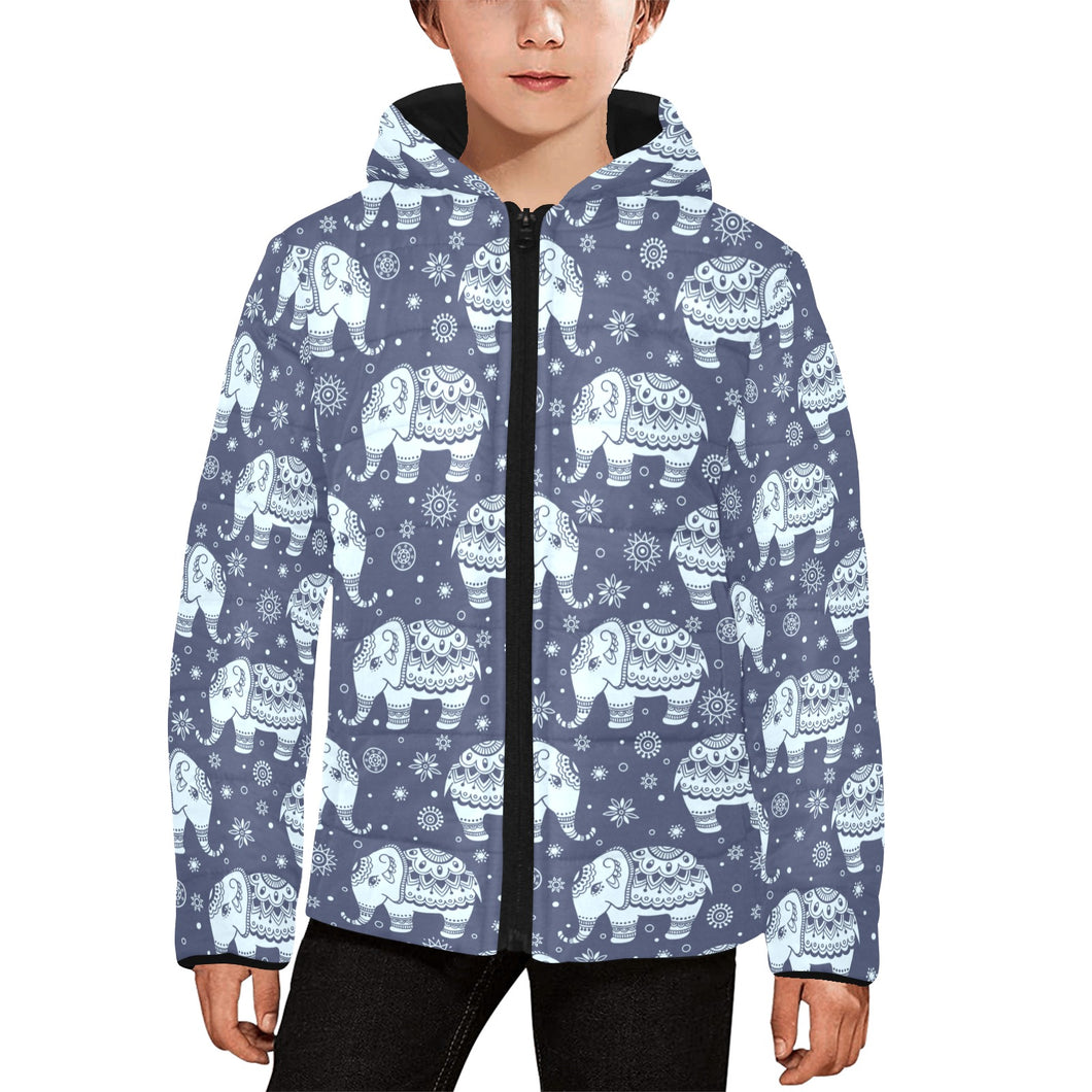 Elephant tribal design pattern Kids' Boys' Girls' Padded Hooded Jacket