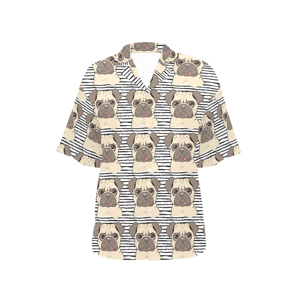 Happy pug pattern Women's All Over Print Hawaiian Shirt