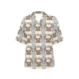 Happy pug pattern Women's All Over Print Hawaiian Shirt