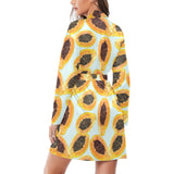 Watercolor papaya pattern Women's Long Sleeve Belted Night Robe