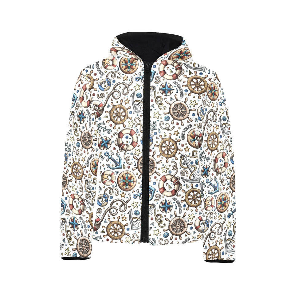 Cute nautical steering wheel anchor pattern Kids' Boys' Girls' Padded Hooded Jacket
