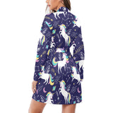 Hand drawn cute unicorn star planet Women's Long Sleeve Belted Night Robe