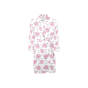 Pig Pattern Print Design 03 Men's Long Sleeve Belted Night Robe