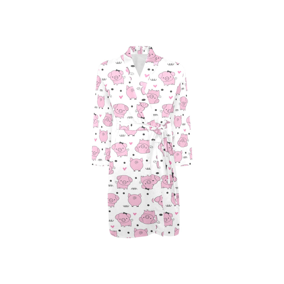 Pig Pattern Print Design 03 Men's Long Sleeve Belted Night Robe