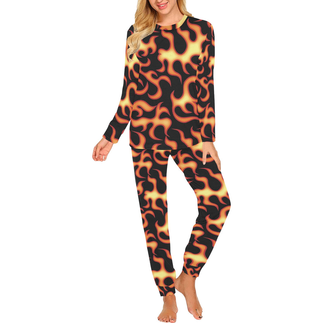Fire flame dark pattern Women's All Over Print Pajama Set