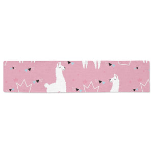 Llama Alpaca pink background Table Runner