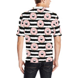 Donuts pink icing striped pattern Men's All Over Print Polo Shirt