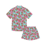 Beagle muzzles turquoise paint splashes pink patte Kids' Boys' Girls' V-Neck Short Pajama Set