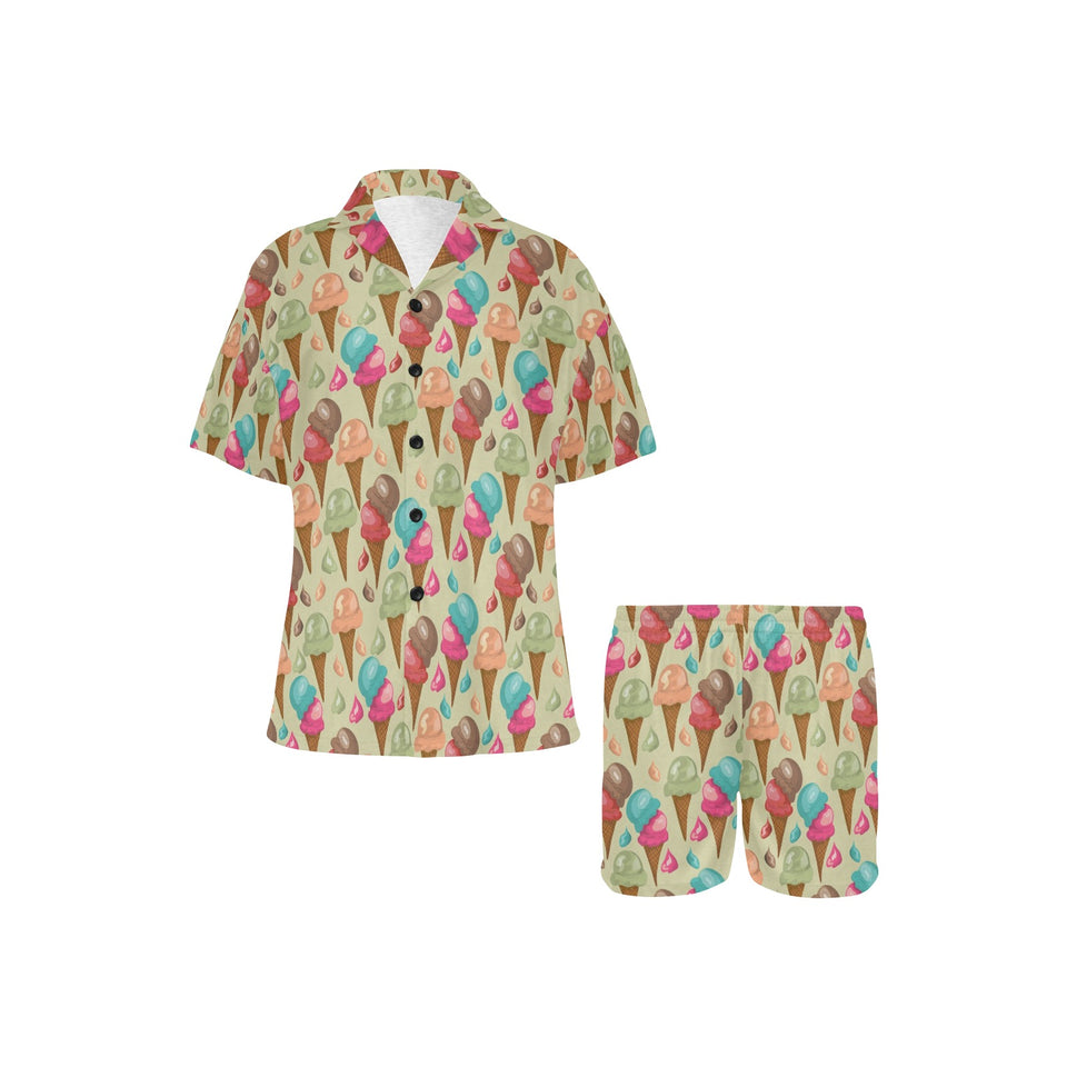 Colorful ice cream pattern Women's V-Neck Short Pajama Set