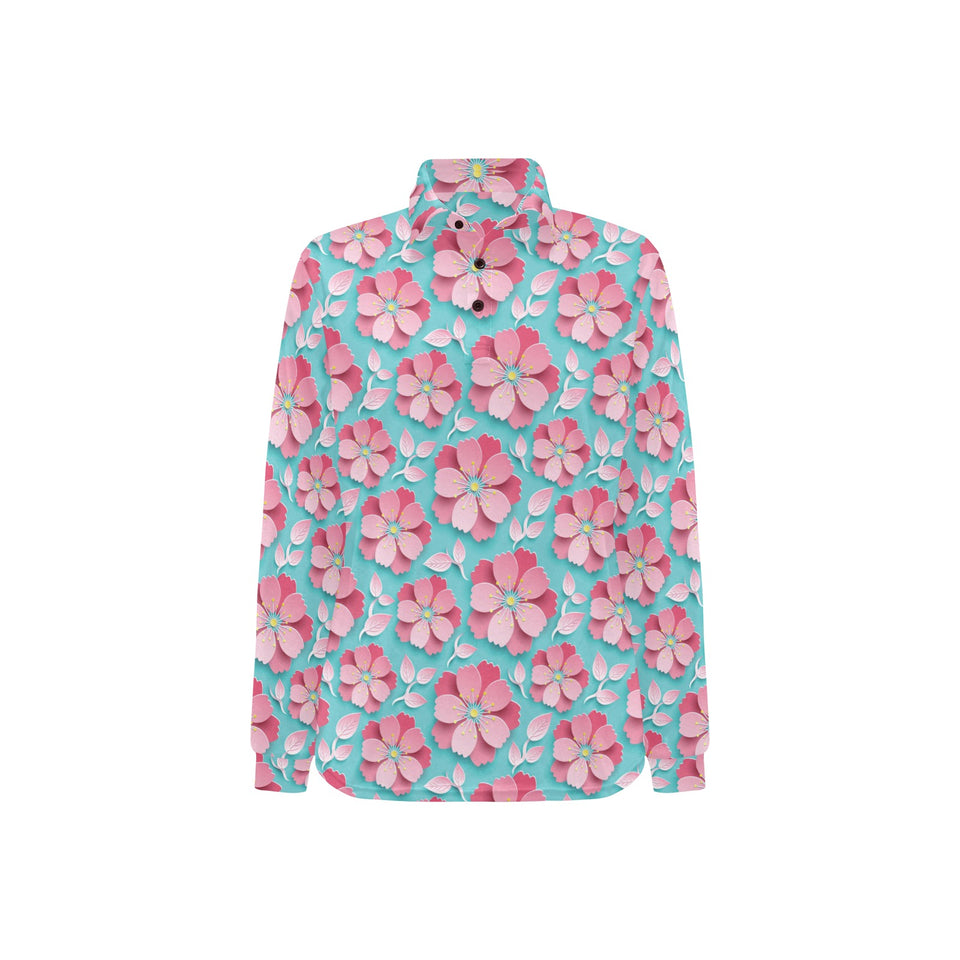 3D sakura cherry blossom pattern Women's Long Sleeve Polo Shirt