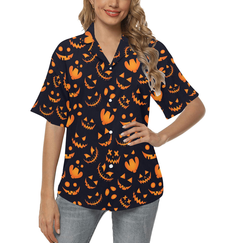 Halloween pattern Pumpkin background Women's All Over Print Hawaiian Shirt