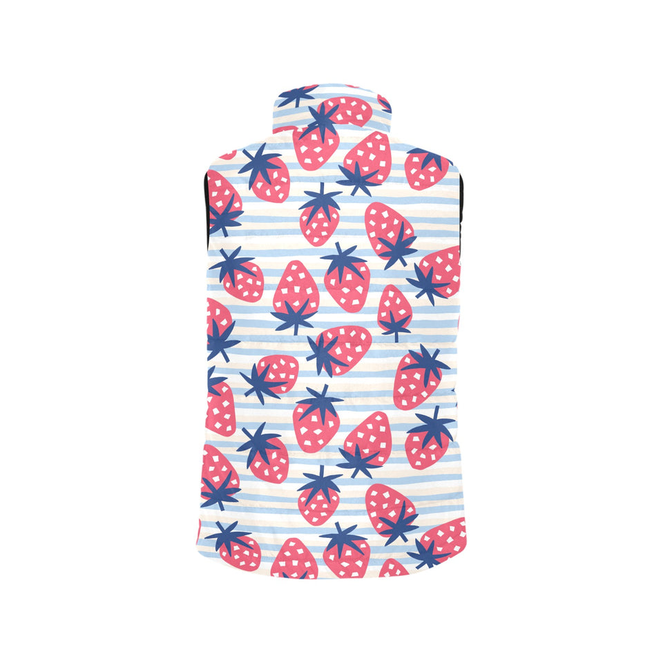 Strawberry pattern blue lines background Women's Padded Vest