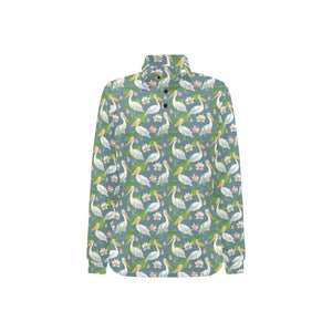 Pelican Pattern Print Design 04 Women's Long Sleeve Polo Shirt