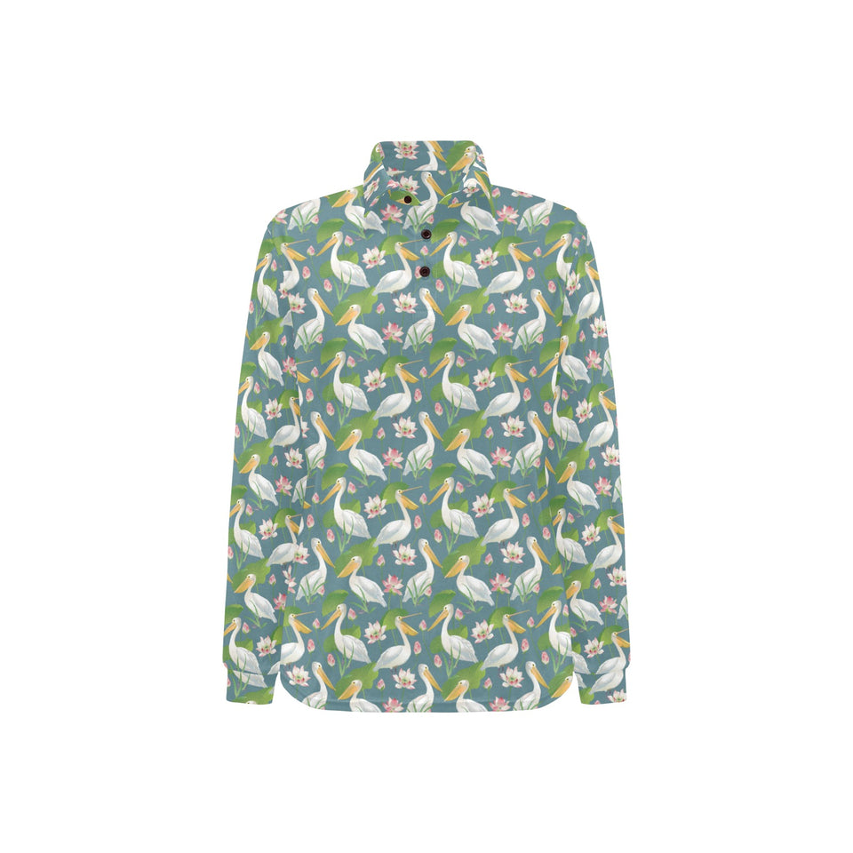 Pelican Pattern Print Design 04 Women's Long Sleeve Polo Shirt