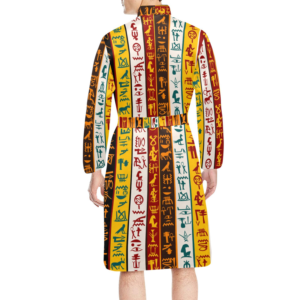 Egypt Hieroglyphics Pattern Print Design 01 Men's Long Sleeve Belted Night Robe