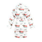 Cute dachshund bone pattern Women's Long Sleeve Belted Night Robe
