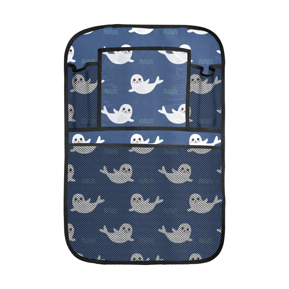 Cute white baby sea lion seal pattern Car Seat Back Organizer