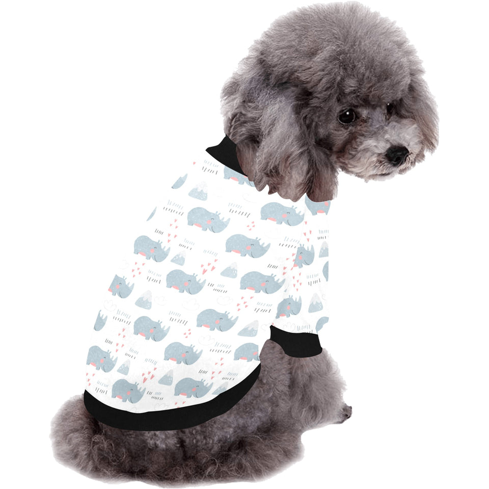 cute rhino heart pattern All Over Print Pet Dog Round Neck Fuzzy Shirt